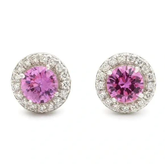 Pink sapphire and diamond earrings - Picture 1 of 7